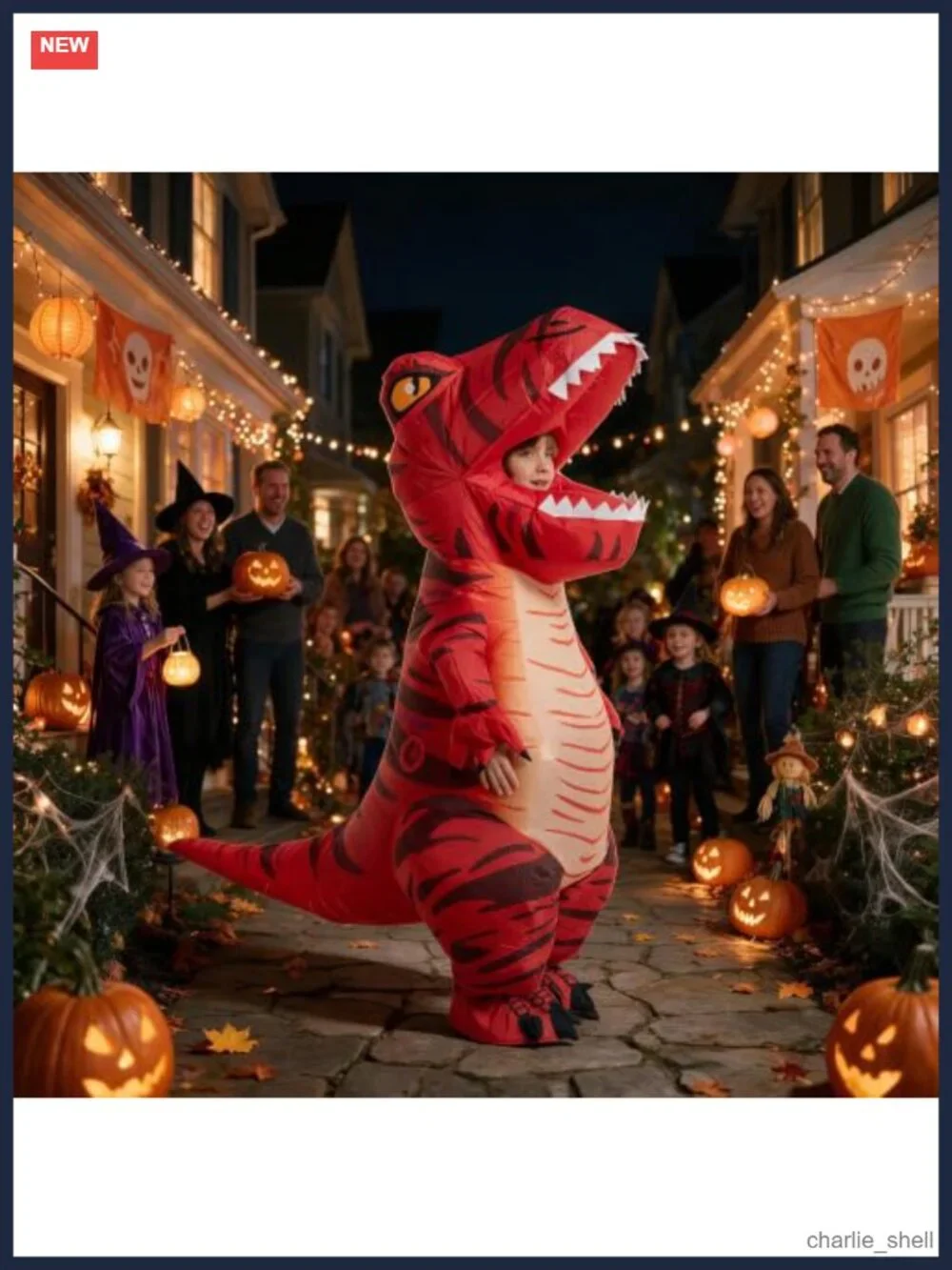 Inflatable Dinosaur Costume Kids Blow Up Full Body T-Rex Suit Halloween